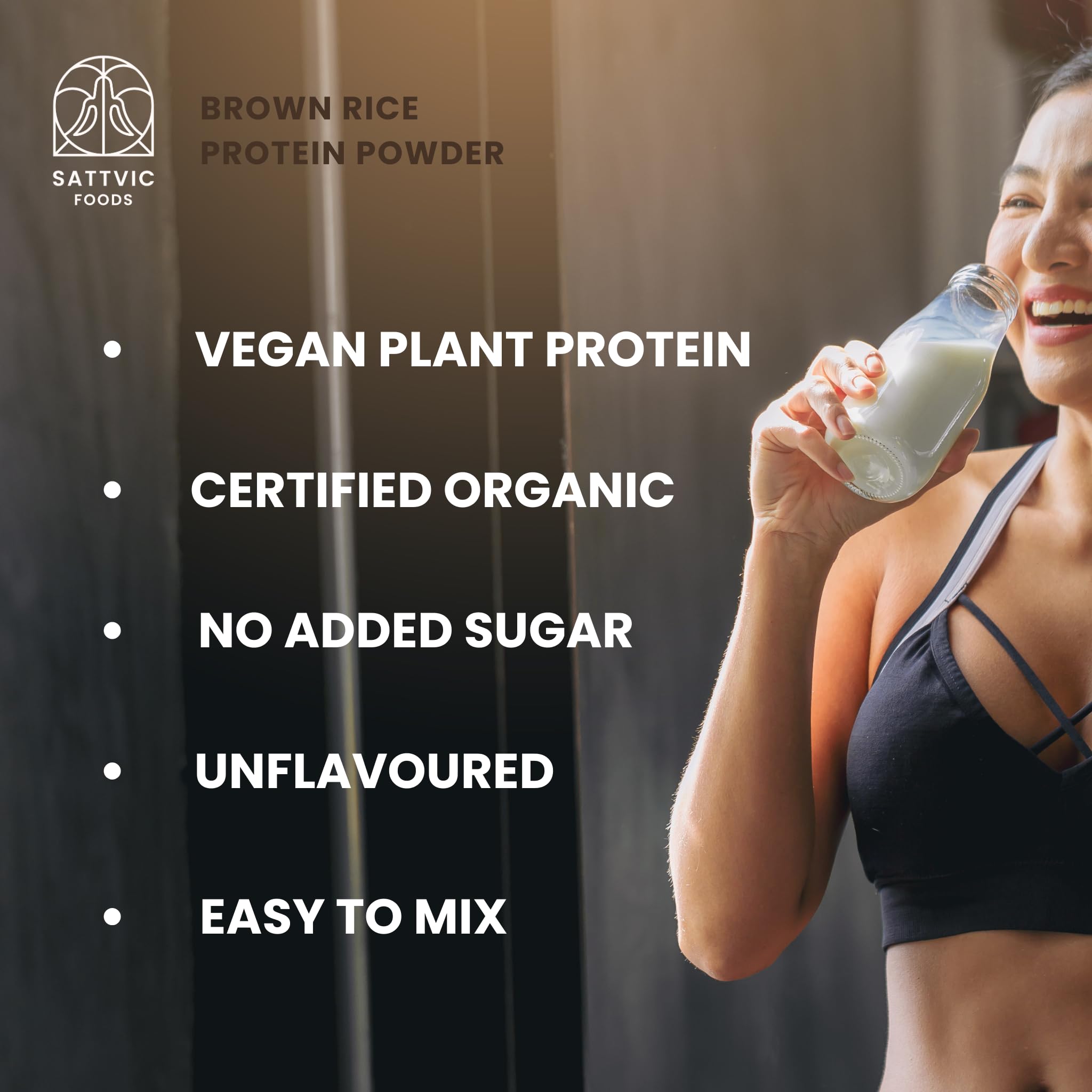 Sattvic Foods Brown Rice Protein Powder (300 g) | Certified Organic, Over 25 g Protein Per Serving | Plant-Based, Unflavoured, No Sugar, No Lactose, Muscle Builder | Mix into Smoothies & Recipes - Image 3 thumbnail