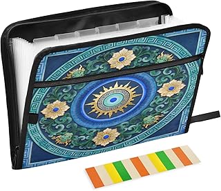Oriental Green Navy Pattern 13 Pocket Expanding File Folder with Labels A4 Document Organizer with Zipper