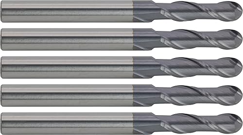 Miniatura 66 de CME 10 piezas de fresas de carburo micrograno, nariz de bola, revestimiento TiAlN, diámetro de fresado de 1/8 pulgadas, longitud de corte de 1/2