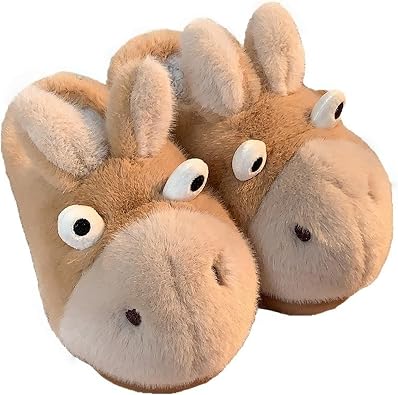 Donkey Animal Slippers for Women Cute Fluffy Cartoon Home Winter Warm Indoor Funny Cotton Men Shoes