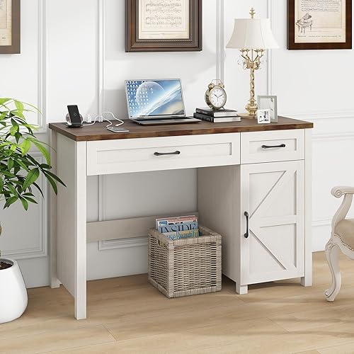 Miniatura 7 de Farmhouse - Escritorio ejecutivo de 47 pulgadas, escritorios para computadora con cajones y gabinete, escritorio para computadora de estación de