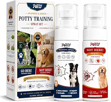 Potty Training Spray for Dogs, Premium Go Here Puppy Training Aid for Housebreaking, Indoor & Outdoor Dog Pee Attractant Spray for Pads, Grass and Trays, 6.8 Fl Oz, Blue+Orange