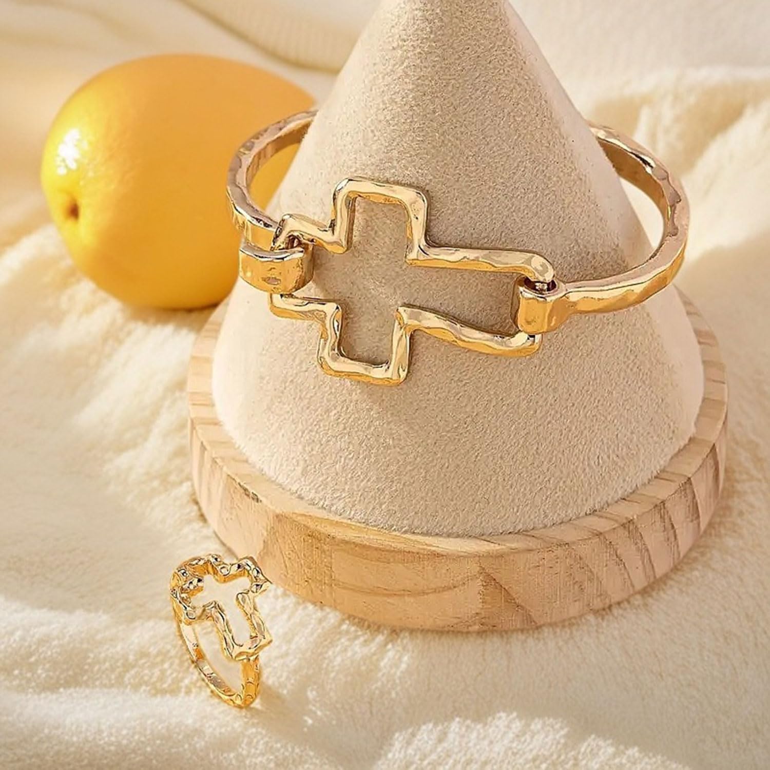 TACBSP Chunky Cross Bracelet for Women Gold Silver Chunky Large Cross Heart Geometric Shape Bangle Cuff Bracelet Boho Jewelry Gifts for Women - Image 6