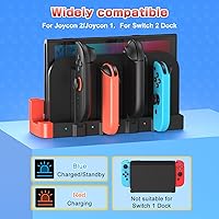 Vista 3 de Cargador para Switch 2: base de carga Joycon 1/2, carga rápida 8 en 1, estación de carga magnética inalámbrica portátil de doble dirección