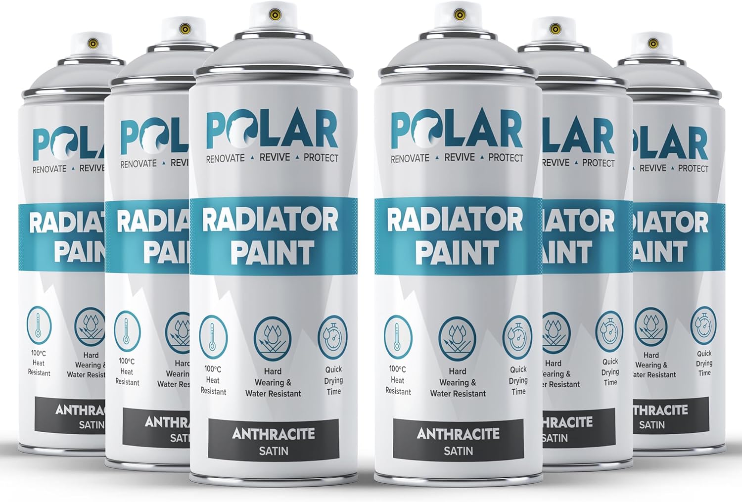 Polar Satin Anthracite Radiator Spray Paint 400ml Pack of 6 Heat