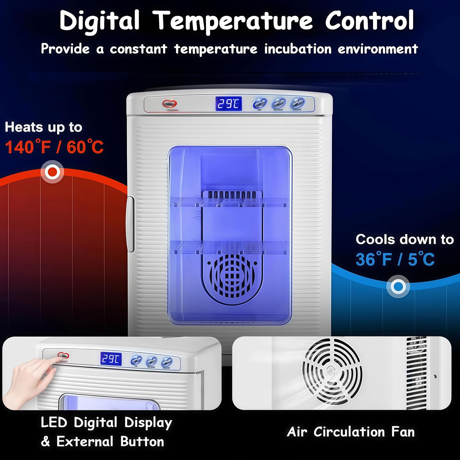 Incubadora de huevos de reptiles – 25 L de control de temperatura, caja de termostato de refrigeración y calefacción para camaleones, lagartijas y tortugas, ajustable de 5°C-60°C