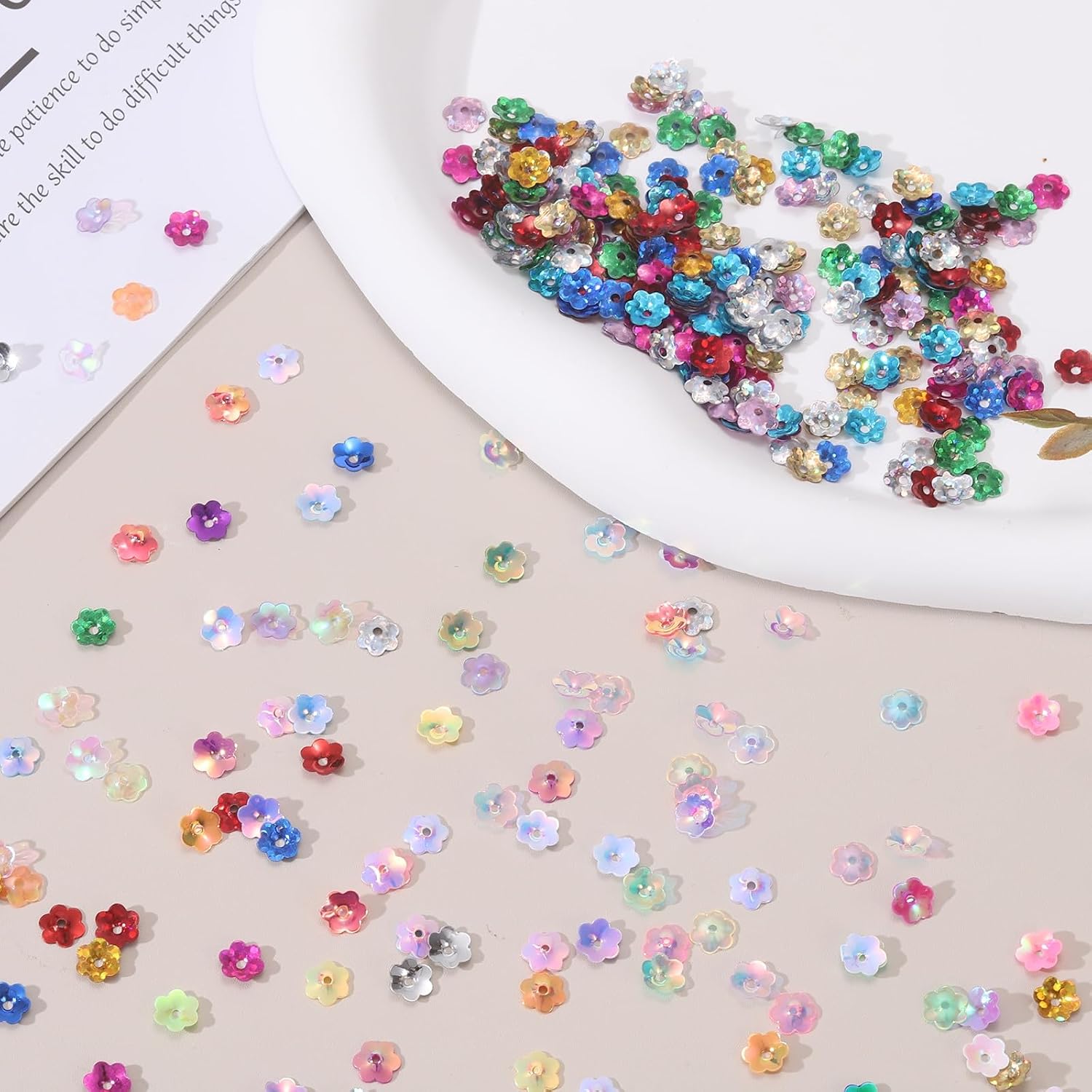 MECCANIXITY 2400 Pcs Flower Loose Sequins, 6mm Plum Shape Glitter Sequins Embroidery Paillettes Crafts Clothing Accessories for Sewing Clothes DIY Crafts Jewelry Making, Laser Bright Red