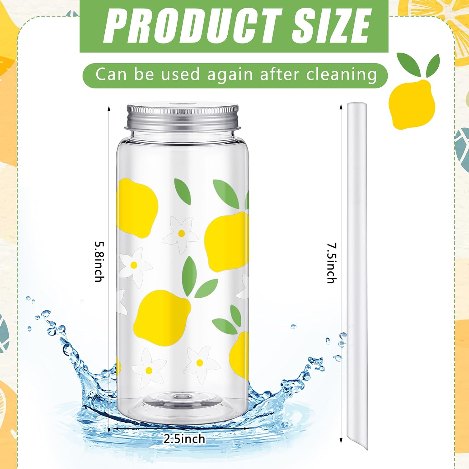 24 Pcs Lemon Party Favors Lemonade Cups with Lids and Straws Yellow Cold Beverage Drinking Tumblers 13.5oz Reusable Juice Cups for Lemon Party Decorations Summer Lemonade Stand Supplies