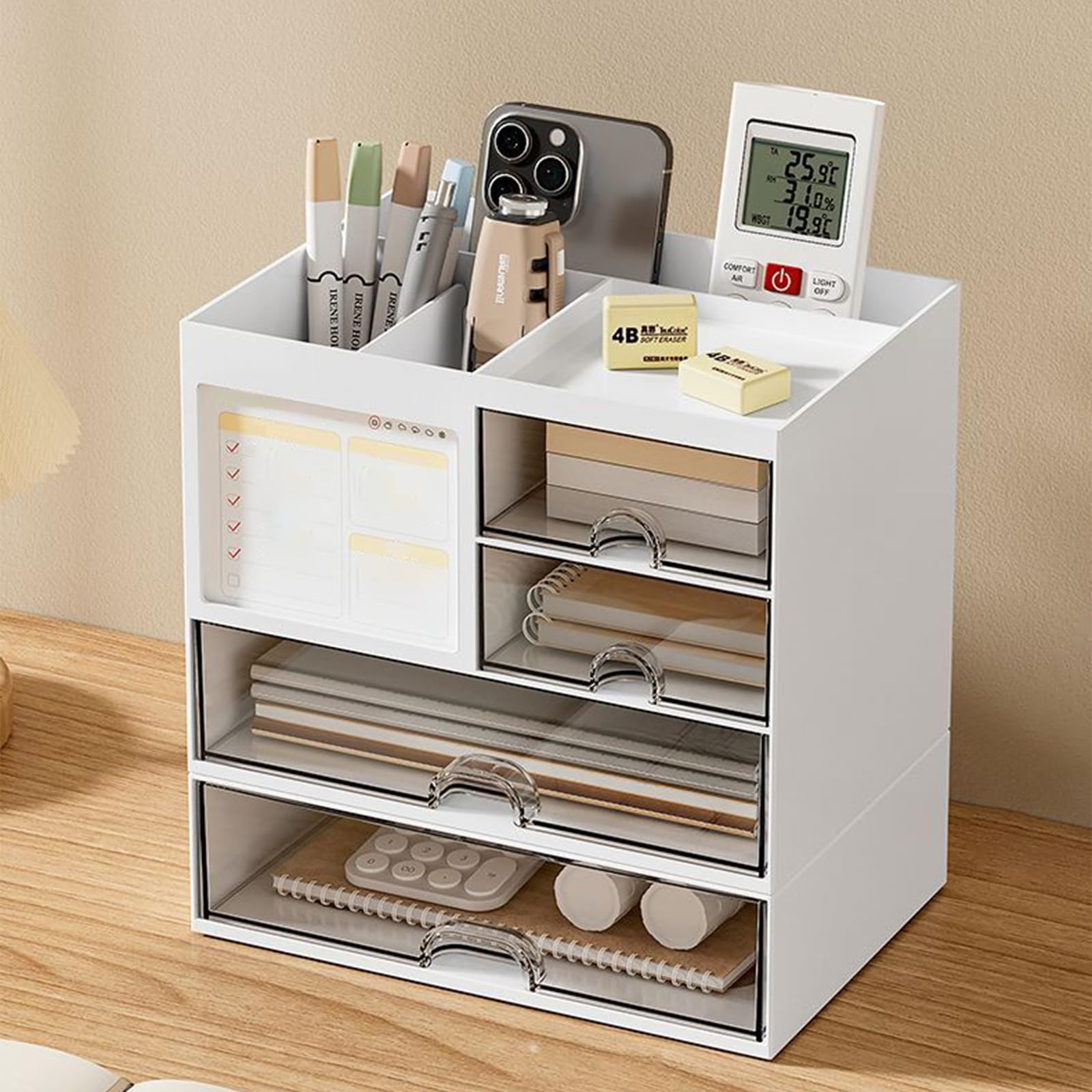 Jarsense Simple White Desktop Organizer, 3 Compartment, Office School Home Decoration, A-3 Layer With 3 Drawer - Image 3