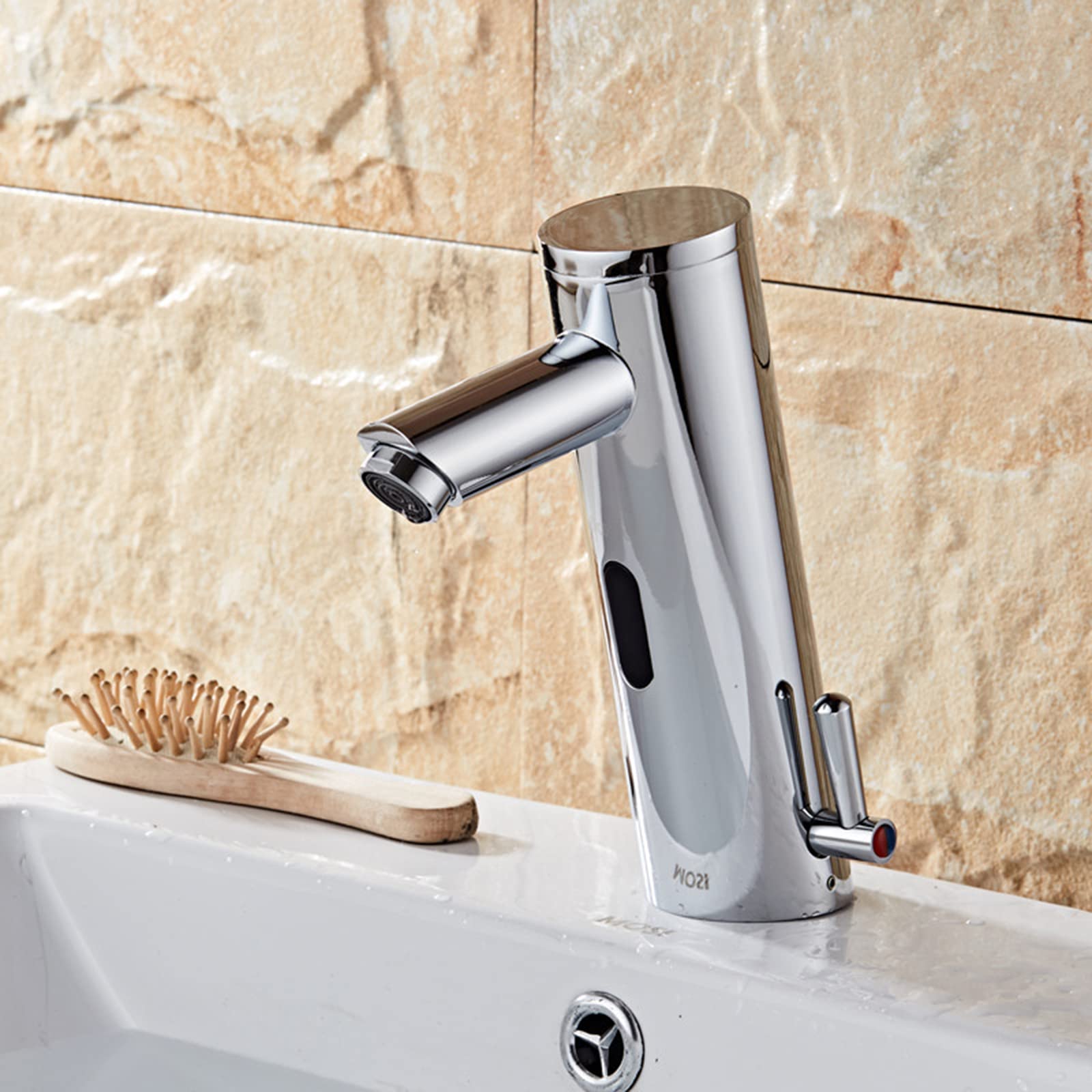Rubinetto per lavabo da Bagno Automatico con sensore Senza Contatto, Cromato, con sensore per lavabo, rubinetti per Acqua Calda e Fredda.