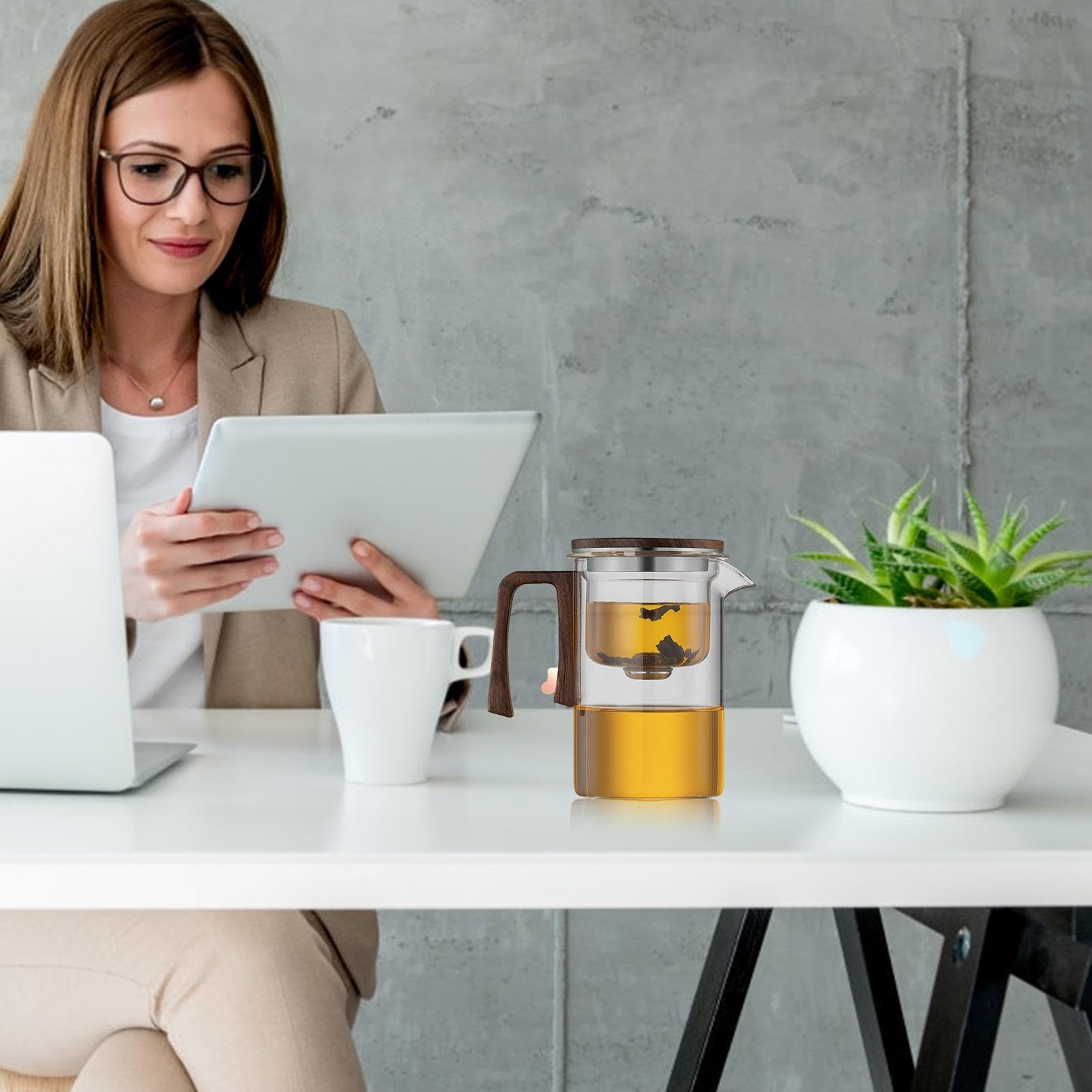 Sichere große , Glas-Teekessel, tragbare lose Blätter-Teekannen mit | Teesieb für Arbeitsbereich, Wohnzimmer