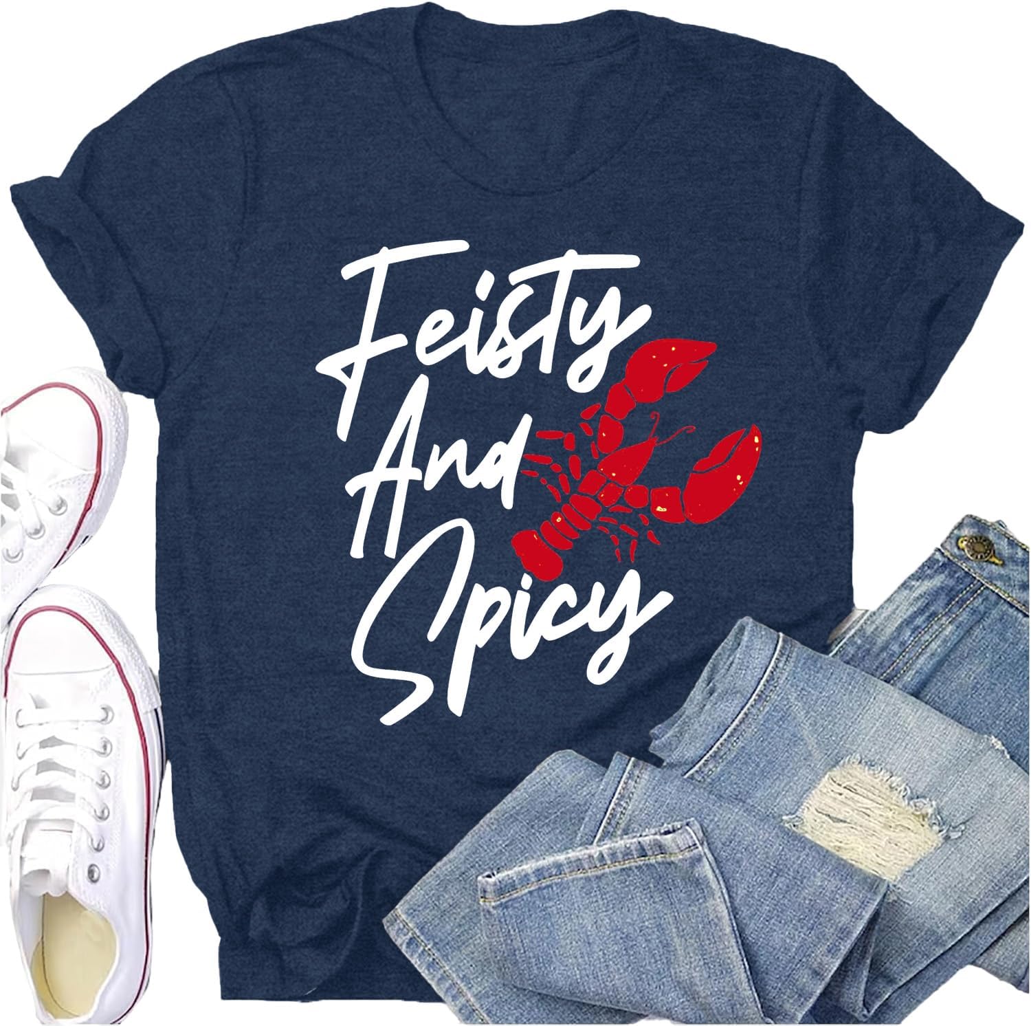 Crawfish Shirt for Women Feisty and Spicy T-Shirt Louisiana Boil Festival Crawfish Season Tee Tops