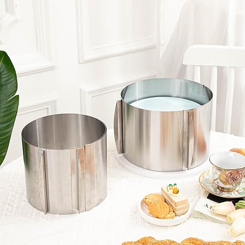 Miniatura 6 de Hushee 2 moldes para tartas de 5.9 in de alto, 6 a 12 pulgadas, anillo ajustable para tartas, suministros para hornear, anillos redondos de acero