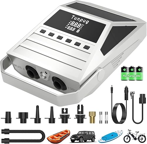 50PSI Paddle Board Pump Electric Portable, High Pressure Sup Pump - Dual Stage Inflation, Auto Shut Off and Deflate for Stand Up Paddle