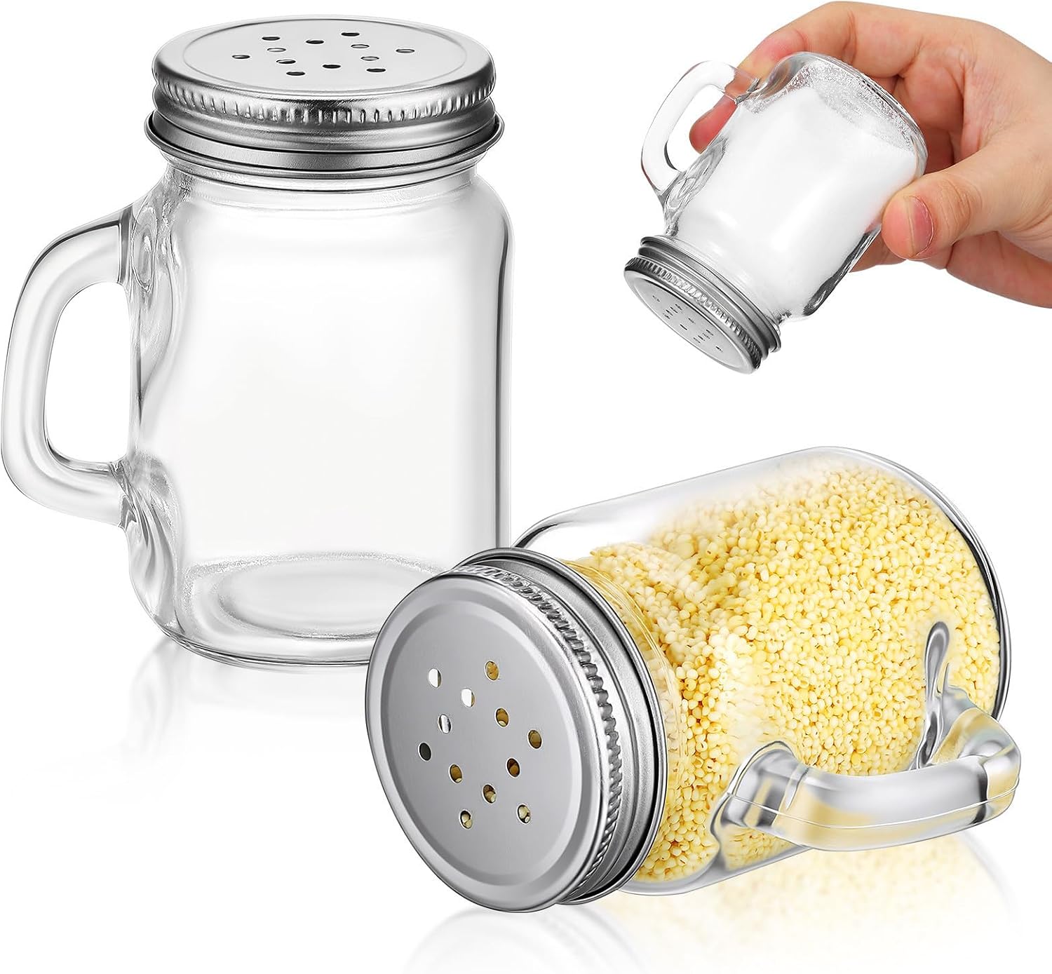 Glass Salt Pepper Shakers 2pcs 120ml Mason Jar Style Aluminum
