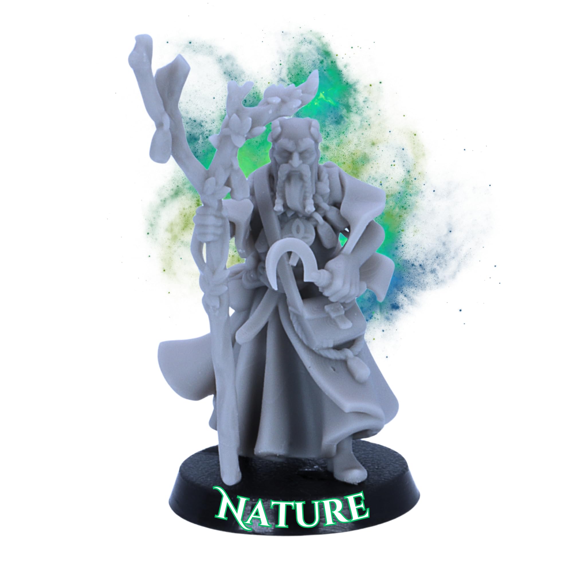 Battle Wizards and Mages Miniature Set – 8 Fantasy Wizard Models or Singles | 32mm Scale | Magic Casters for RPG & Tabletop | Unpainted Resin by Highlands Miniatures | 25mm Bases (Mage of Nature)