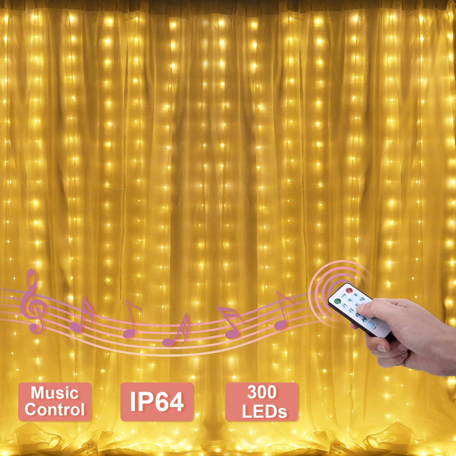 OUSFOT Curtain Lights 300 LED Fairy Lights Waterproof IP64 Led Curtain Lights Outdoor Indoor 12 Modes Waterfall Easter Lights for Easter Day Indoor Outdoor Wedding Decorations Party Gazebo