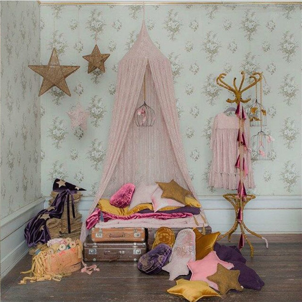 zanzariera Lettino Neonato con Supporto Maglia zanzariera Lettino Bimbi con Apertura Pieghevole Neonato per Lettino Bambini Rosa 240x50cm (HöhexDurchmesser)