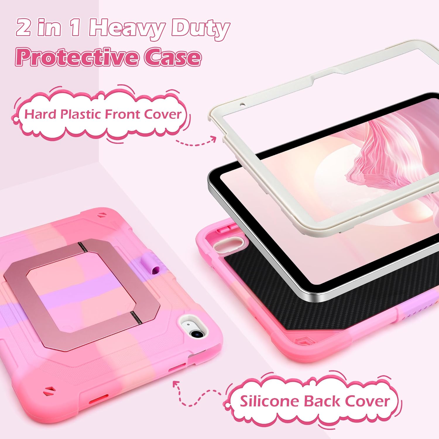 VOFUOE for iPad A16 Case 11th Generation 2025 11 Inch, iPad 10th Generation Case 2022 10.9 Inch for Kids Girls with Multi-Angle Dual Foldable Stand Pencil Holder 2 in 1 Hard Protective Cover-Colorful