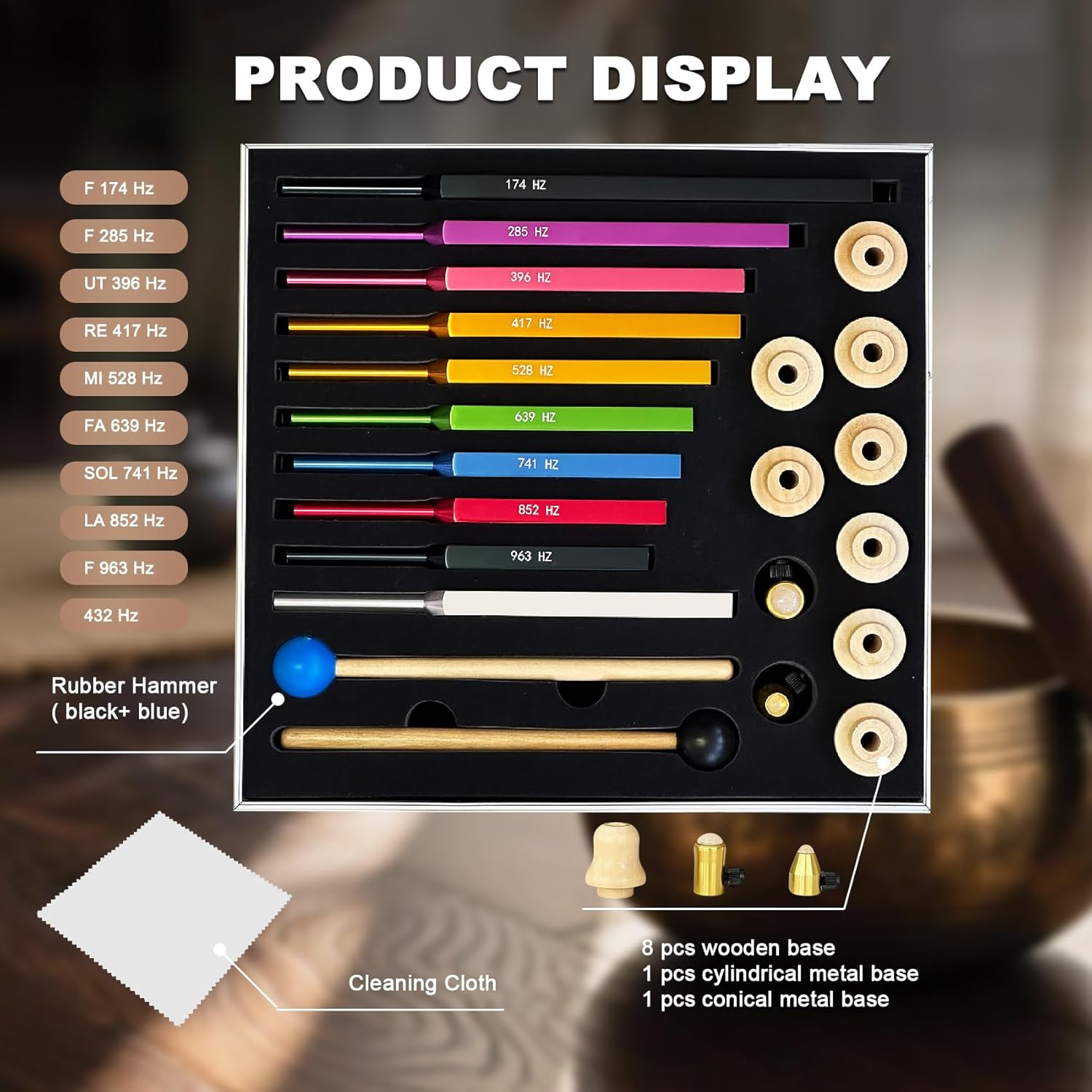 10-Piece Complete Solfeggio Tuning Fork Set with Case - 174Hz-963Hz & 432Hz - Professional Healing Kit with Mallets, Wooden & Metal Bases for Therapy, Meditation, Yoga