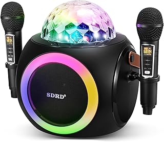 GJCrafts Karaoke Machine, Portable Bluetooth Speaker with UHF Wireless Microphone,DISCO Ball and Light Ring， PA System Support TWS, AUX-in, FM,REC, Ideal for Parties/Meetings/Outdoor Activities
