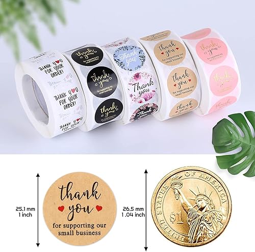 Miniatura 3 de Rollos de calcomanías pequeñas de agradecimiento, 2500 piezas de 1 pulgada para sobres, sellos de agradecimiento por apoyar a mi pequeña empresa, 5