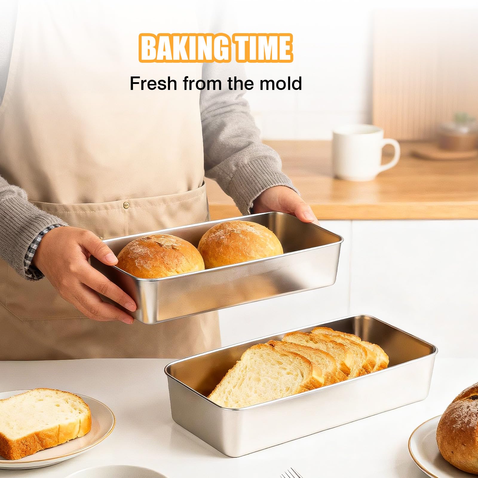 VINATO 2 Teglie Da Forno Rettangolari In Acciaio Inox 33x15x6,5 Cm, Lavabili In Lavastoviglie, Bordi Arrotondati