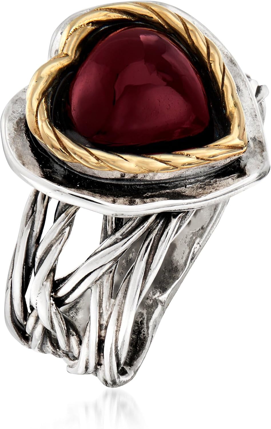 Ross-Simons 4.00 Carat Garnet Heart Ring in Sterling Silver and 14kt Yellow Gold - Image 3