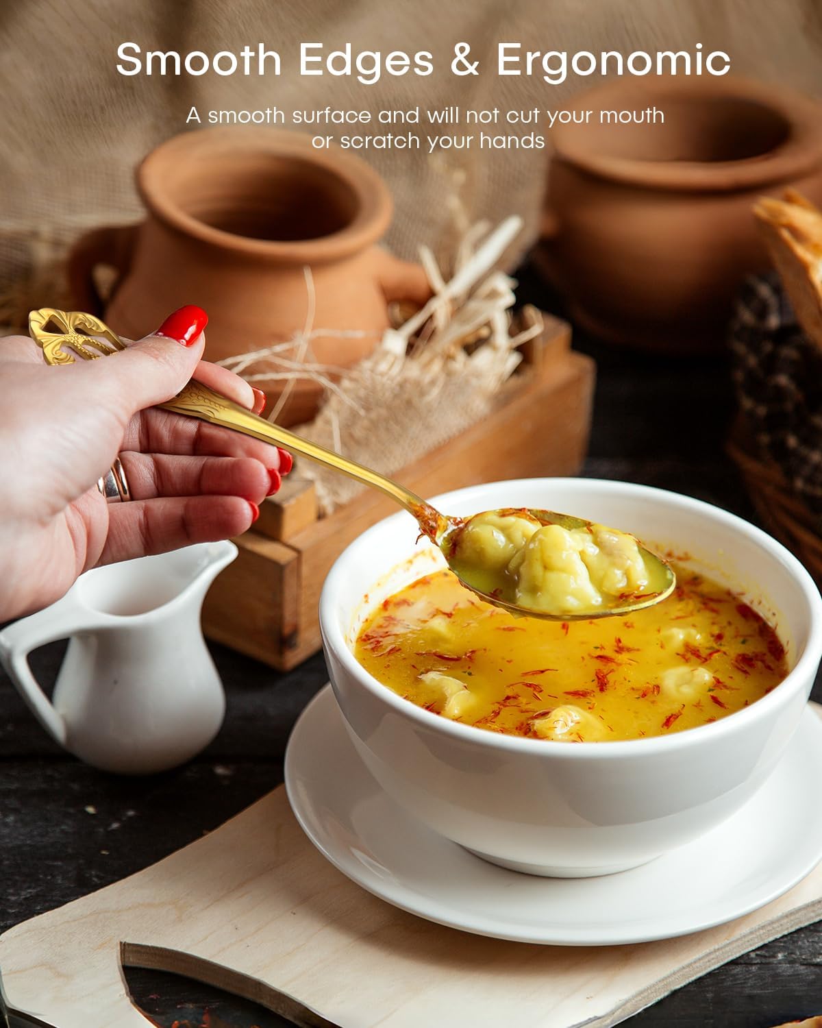 72 Pieces Silverware Set for 12 with Steak Knives, Gold Retro Royal Flatware Cutlery Set, Mirror Polished Stainless Steel Eating Utensils Tableware with Dishwasher Safe