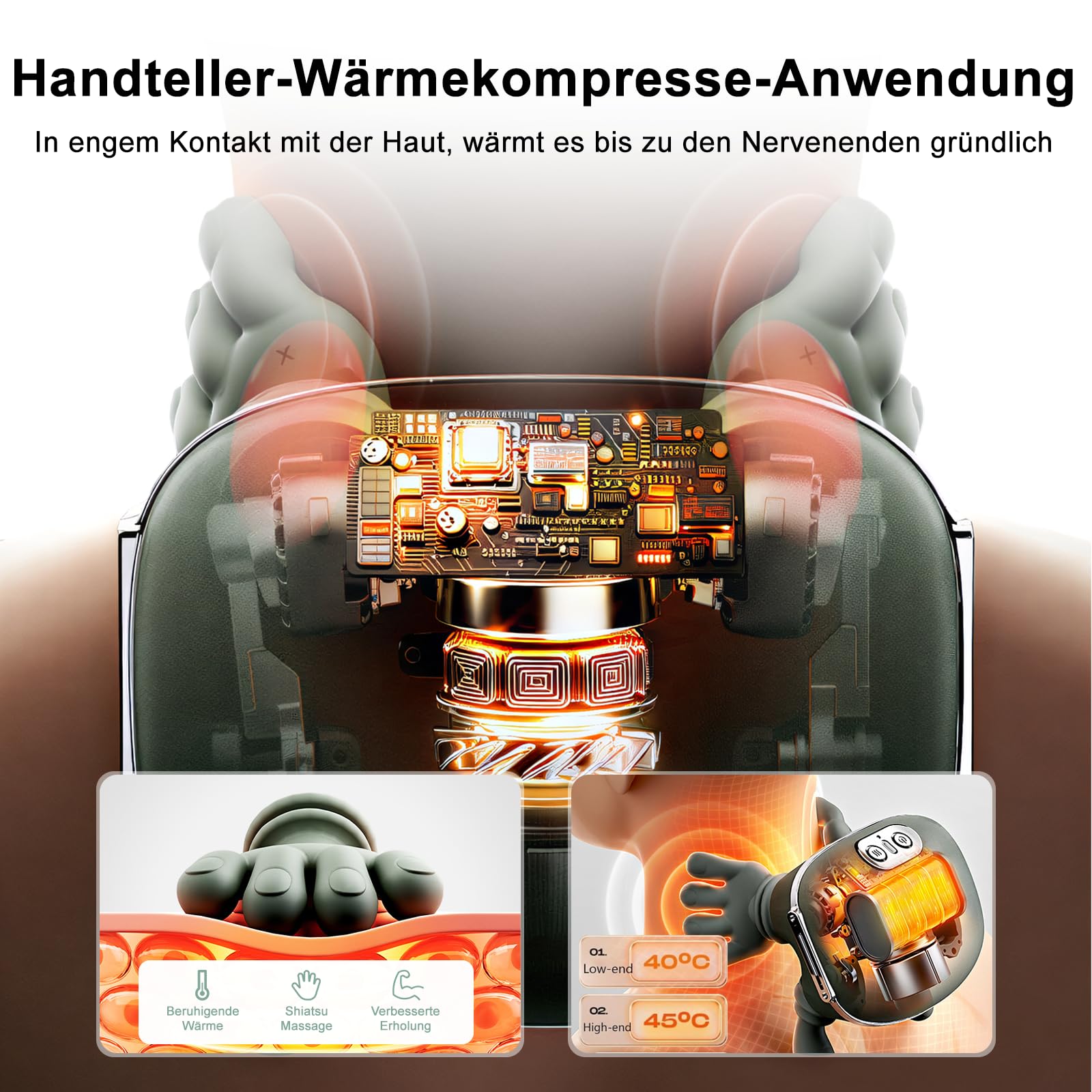 Massagegerät, Rückenmassagegerät Massagemeister, Massage Master, 4D Nackenmassagegerät, Heizendes Nacken, 3 Massageeinstellungen & 2 Heizstufen, für Zuhause, Büro, Reisen (grün, One Size)