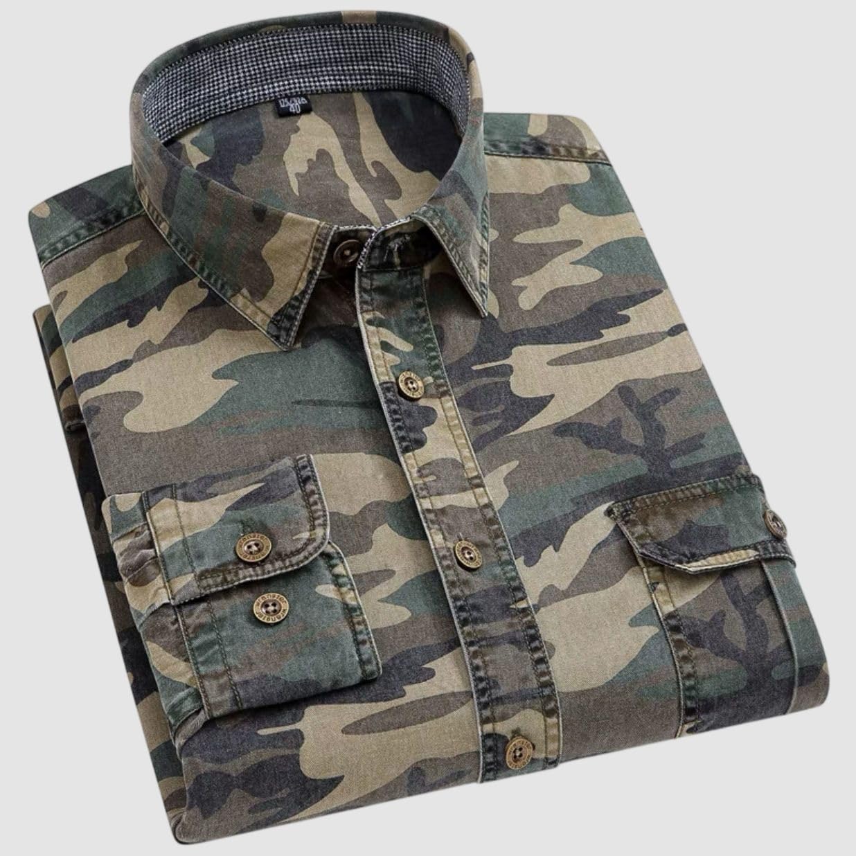 Camicia da lavoro a maniche lunghe da uomo in cotone vintage mimetico per uso quotidiano