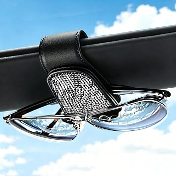 EldHus Bling Sunglass Holder for Car Visor, Leather Car Eyeglasses Holder Clip, Universal Auto Glasses Organizer, 1 Pack White