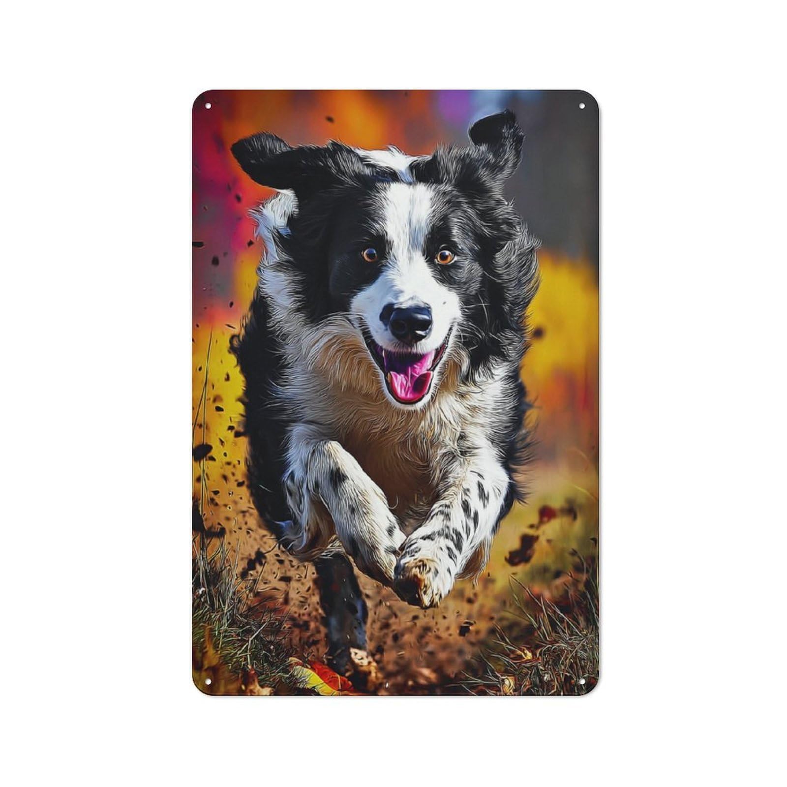 Junmoney Happy Dog In Autumn Field Country Metal Sign With Design 30X20cm, Farmhouse Farmhouse Wall Decor For Kitchen, Cottage, Porch Or Garden Room