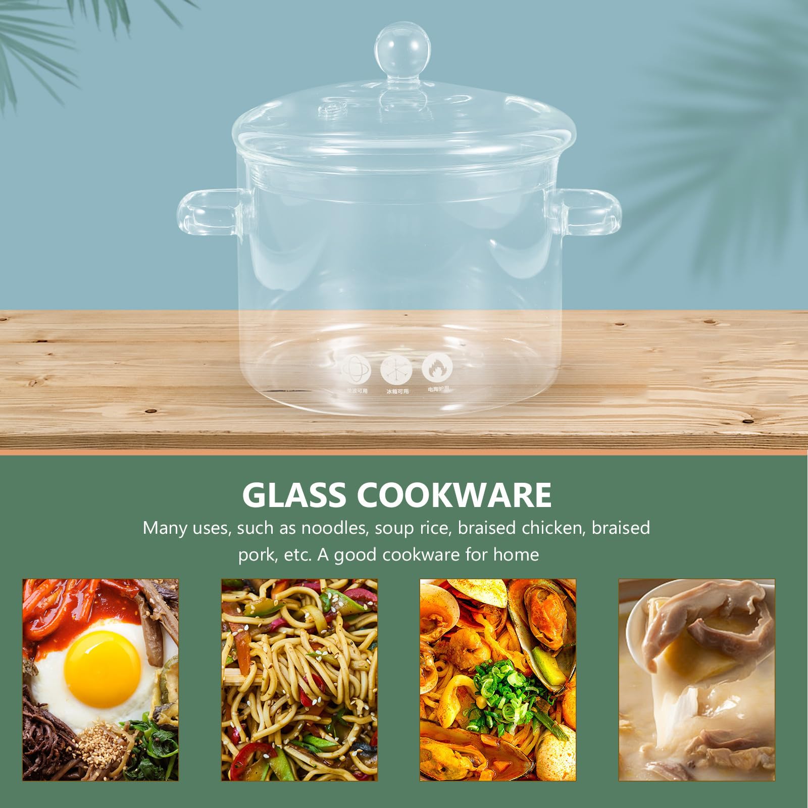 2 Stück Glastopf mit Deckel 1900ml aus Glas für Zuhause und Gartenparty Hitzebeständig mit Glatter Oberfläche und Sicherem Griff zum Kochen von Suppen und Geflügel