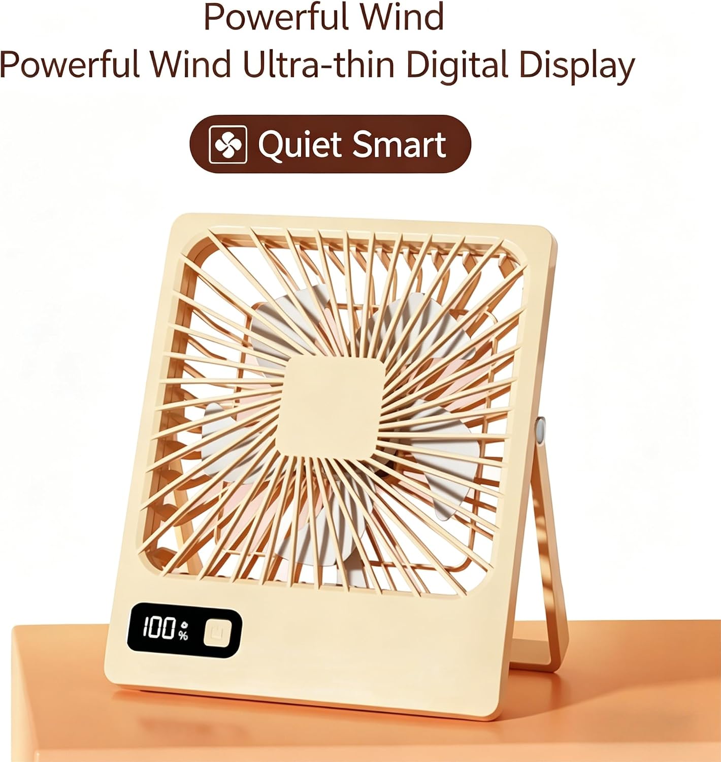 Portable Desk Fan, Small USB Rechargeable Fan with LED Display, 5 Speeds, Foldable Personal Fan for Office Home Travel Gift for women (Pink)