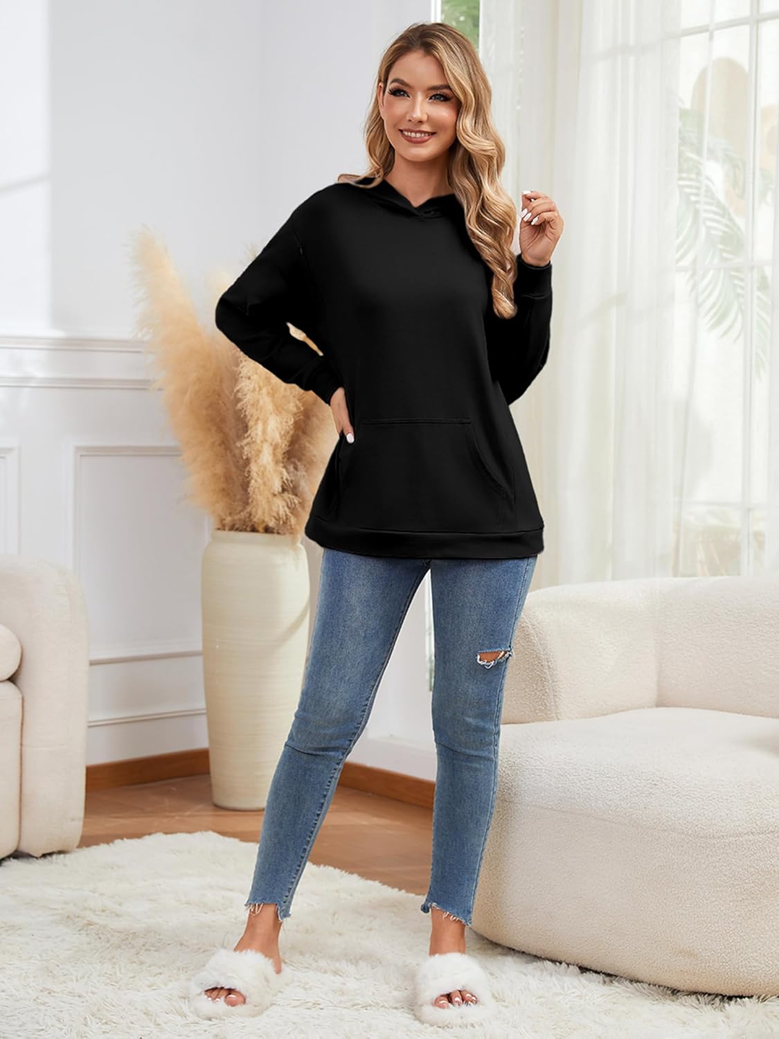 Ecavus Women's Maternity Nursing Sweatshirt Hidden Zipper 2025 Long Sleeves Oversize Breastfeeding Pullover Tops with Pockets - Image 3