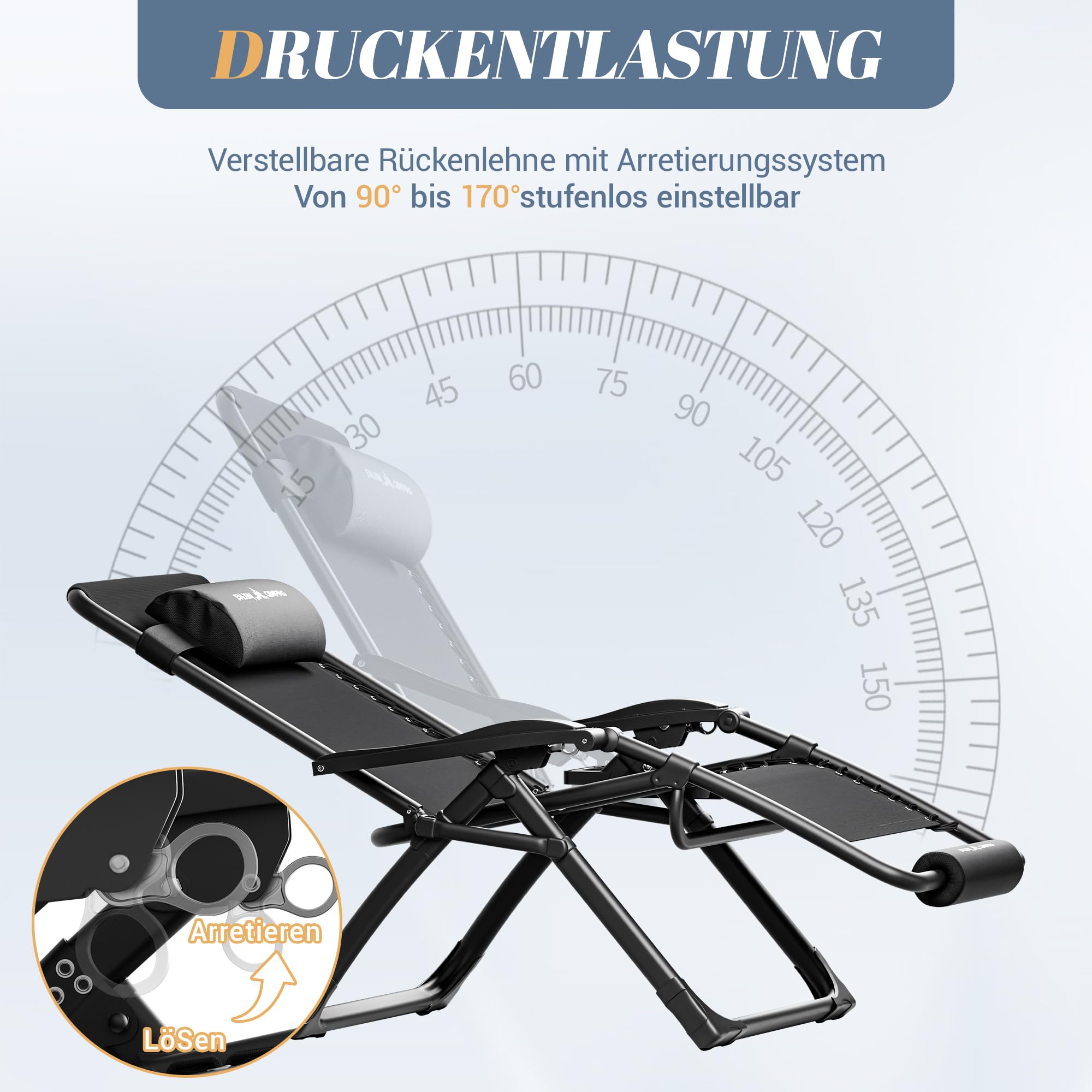 UDPATIO Sonnenliege Liegestuhl Klappbar Mit Getränkehalter Gartenliege Mit Auflage Polster, 78cm Extra Breiter Gartenstuhl, Verstellbar Rückenlehne mit Kissen-Unterstützung Anthrazit