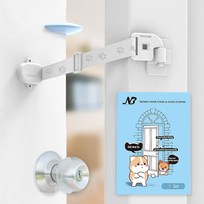 Limitador de porta para gatos com tira ajustável Neobay, branco, 1 unidade