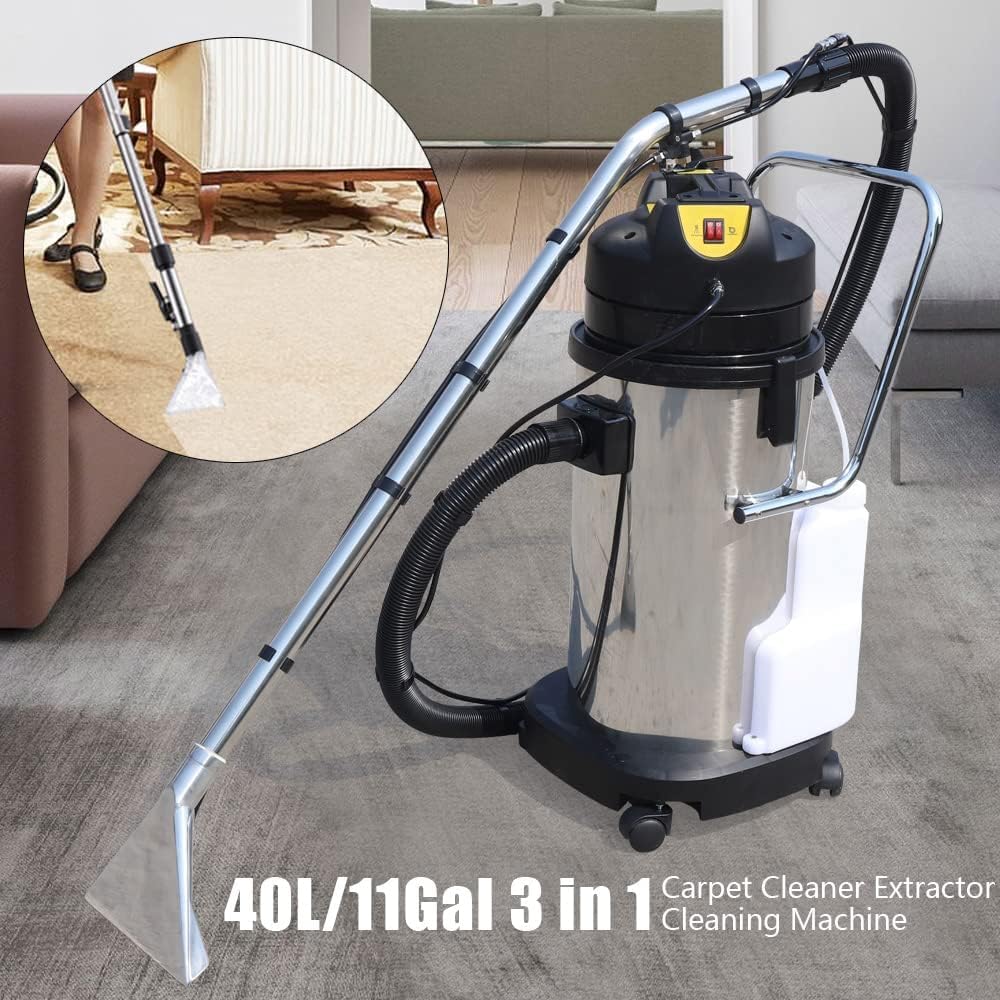 Pulitore per tappeti, 40 l, pulitore per tappeti commerciale 3 in 1 con potente aspirazione, estrattore portatile per pavimenti e tappezzeria, include spazzola piatta e rotonda