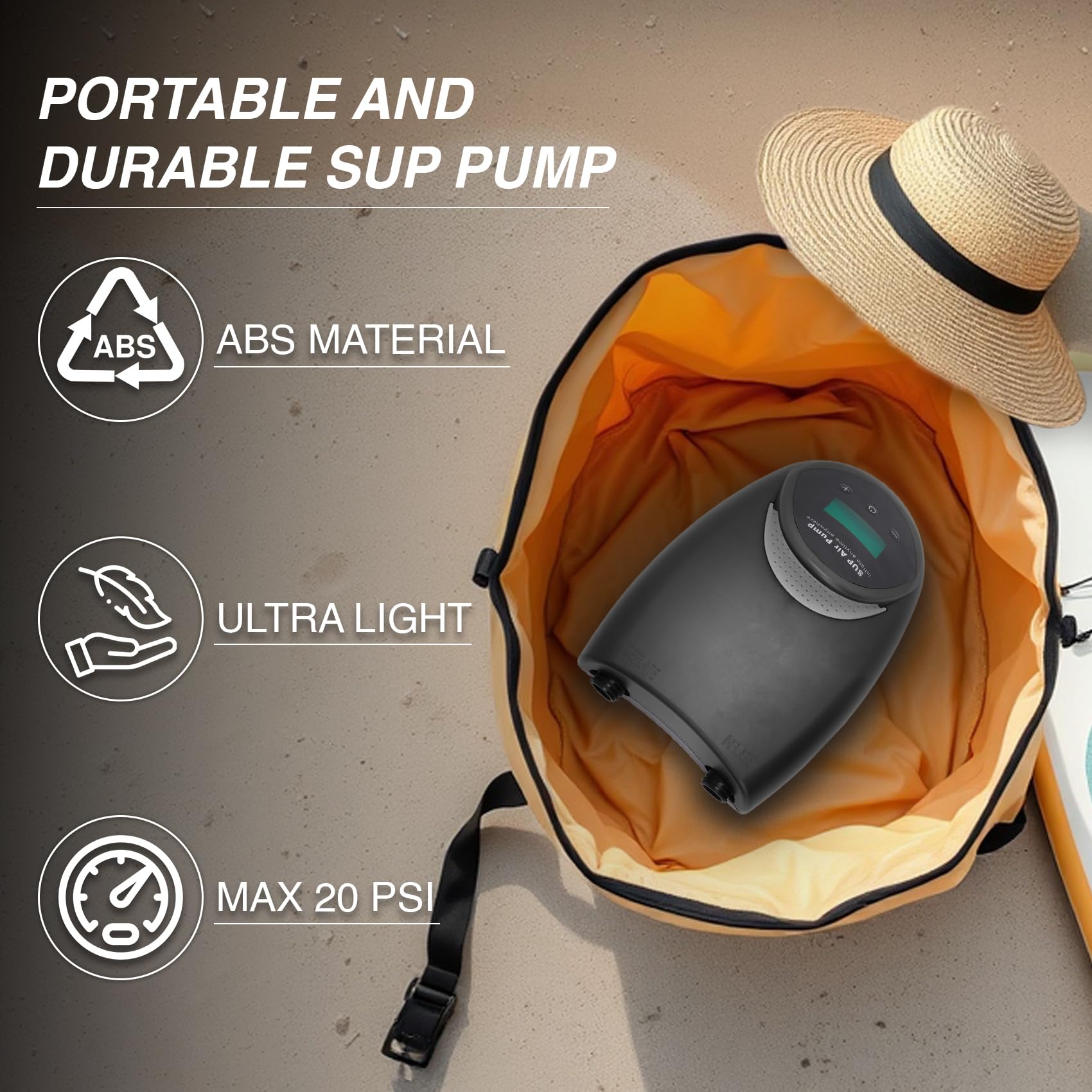 TONSIM Pompa Elettrica SUP Ricaricabile 20 PSI - Gonfiaggio e Sgonfiaggio Veloce, Batteria Integrata, Adattatore 12V per Auto, Ideale per SUP, Kayak e Gommoni