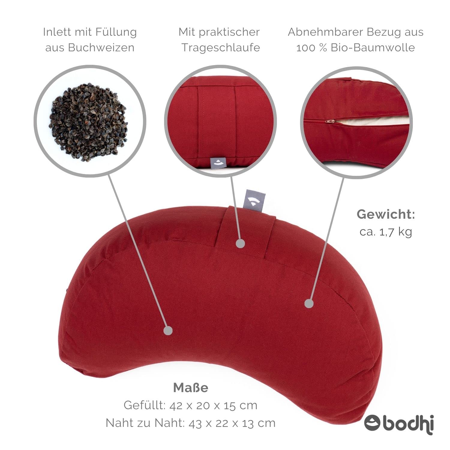 Bodhi Cojín de meditación de media luna | Cojín de suelo para yoga y