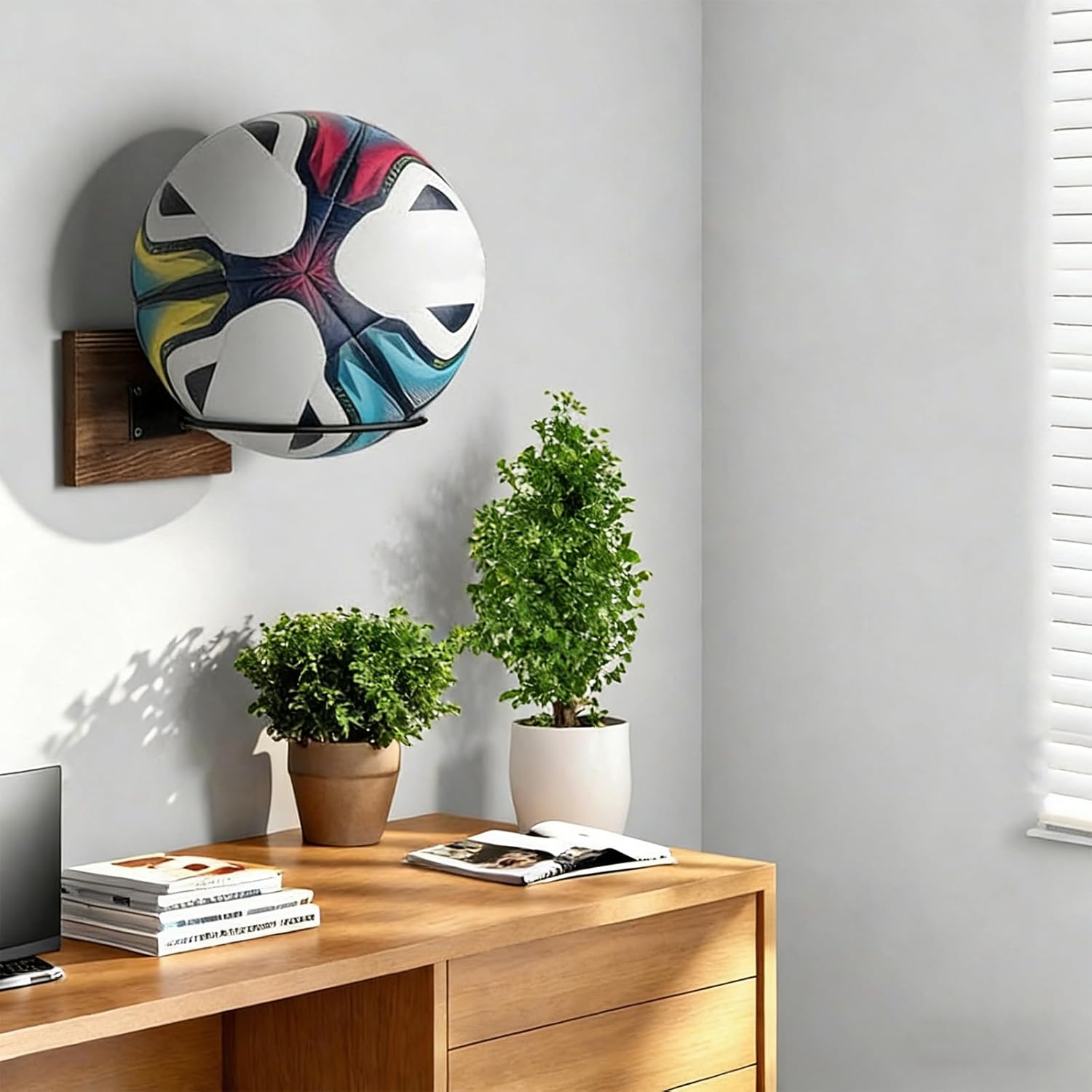 Pack of 4 Easy Install Wall Mounted Sports Sphere Possessors Constructed of Wood and Metal for Quick Arrange and Neat Storage Any Space Multiple Sport Holder