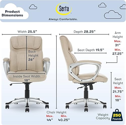 Miniatura 101 de Serta® Hannah Silla ejecutiva para oficina en casa, ergonómica de respaldo medio con soporte lumbar, cojín de asiento firme, almohadas corporales
