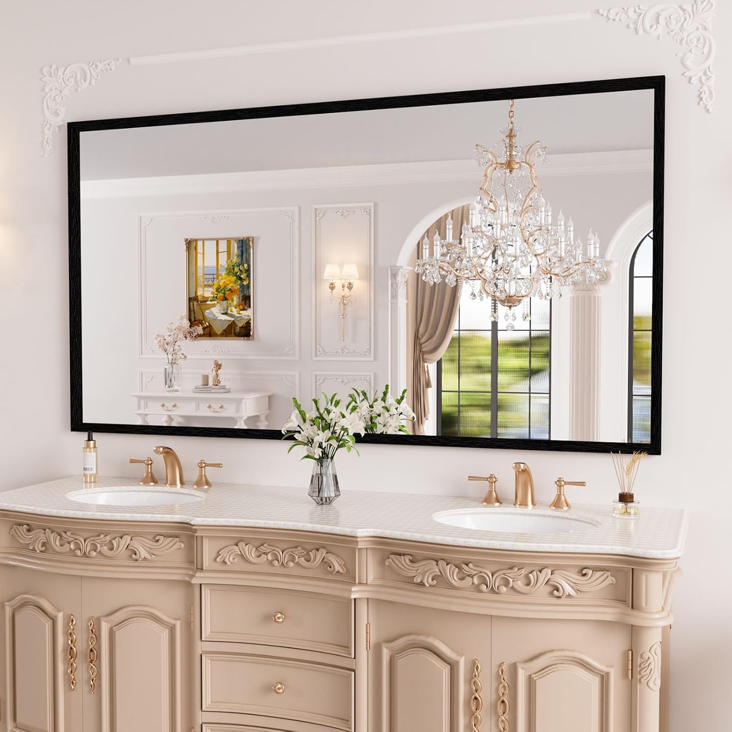 WEER Black Framed Mirror 55X30 Inch, Rectangular Matte Black Bathroom Vanity Mirror, Farmhouse Bathroom Mirror with Tempered Glass, Anti-Rust, Hangs Horizontal or Vertical Matte Black 55"L x 30"W