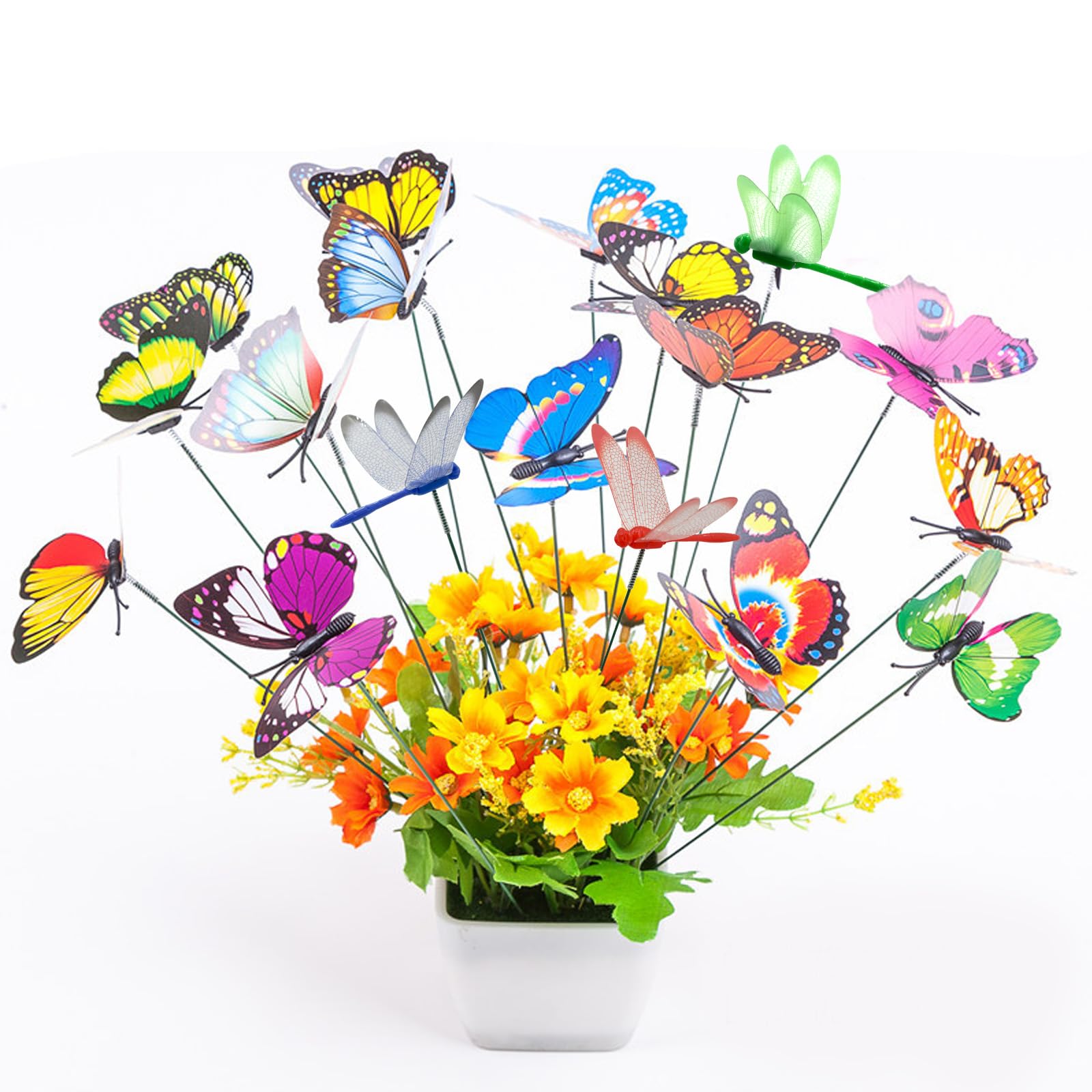 40 Stück 3D-Gartenstecker mit Libellen, bunt, PVC, wasserdicht, Schmetterling mit Doppelflügeln, dekorative Gartenstecker für drinnen und draußen, Hof, Terrasse, Rasen, Blumentopf-Dekoration