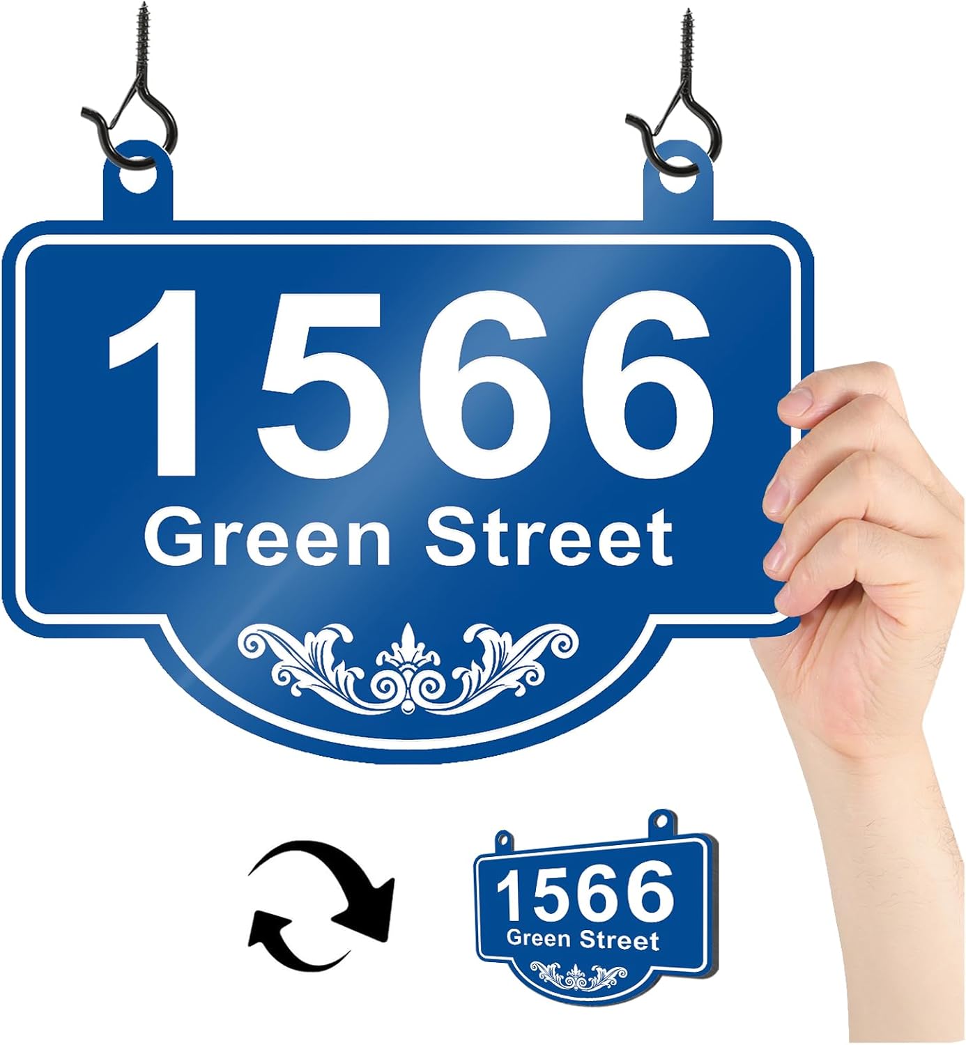 Hanging Address Plaque Sign - Mailbox House Number Plaque Sign,House Numbers for Outside House,Lamp Post,Light Post,Mailbox,Yard,Front Door Metal 2 Hooks 10 x 7.8 inch
