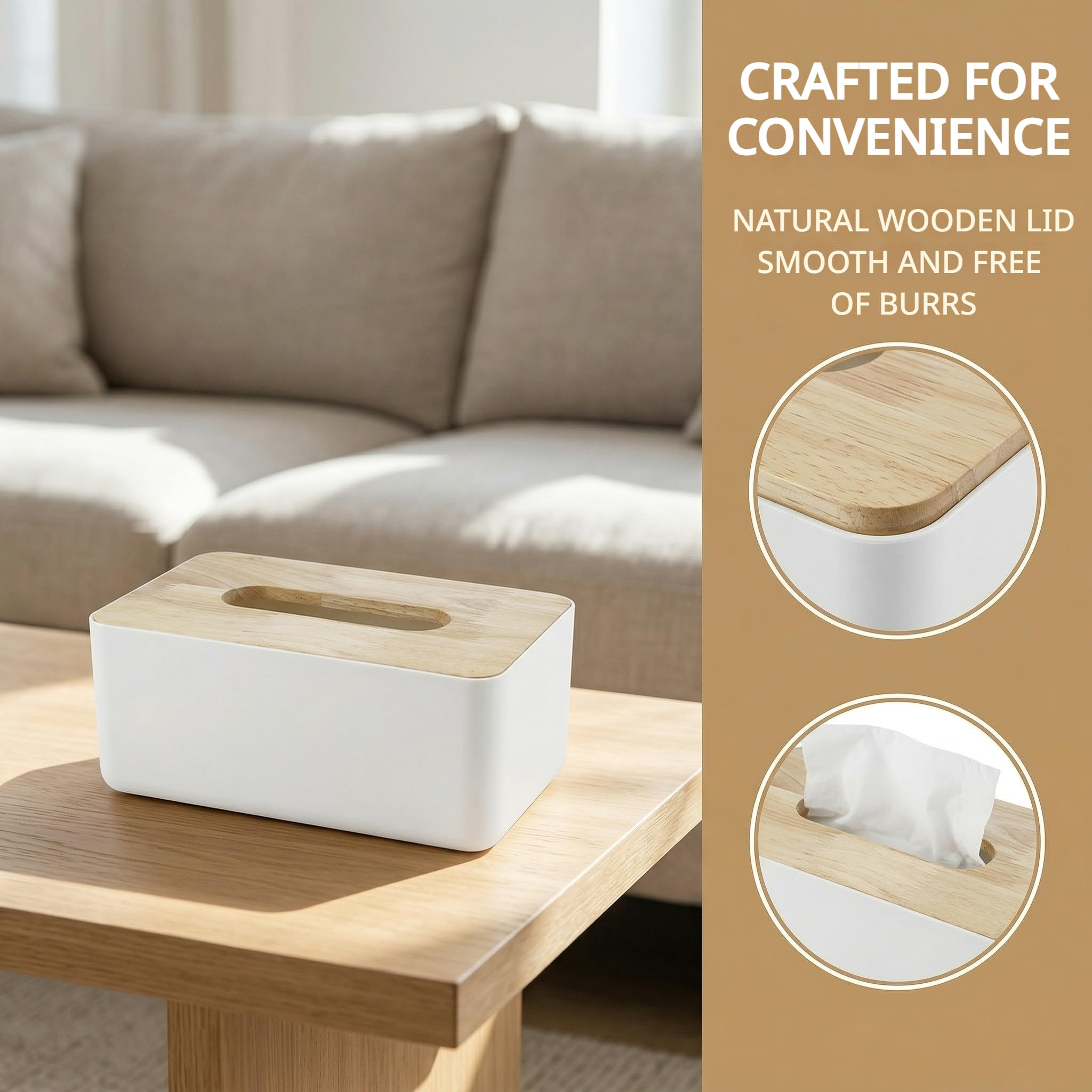 Removable Facial Tissue Box, Japanese Tissue Box, Solid Wood PP Tissue Box, Car Tissue Paper Dispenser, Napkin Organizer, Wooden Cover Toilet Paper Box, for Car Desk Bathroom Crafts Office Gift 2