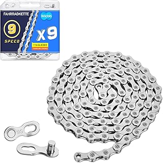 9-fach Fahrradkette 116 Glieder Mit Kettenschloss: 9 Speed Fahrrad Kette Silber 116 Kettenglieder für Mountainbike Sportbike langlebige Bicycle Chain kompatibel mit verschiedenen Fahrradtypen