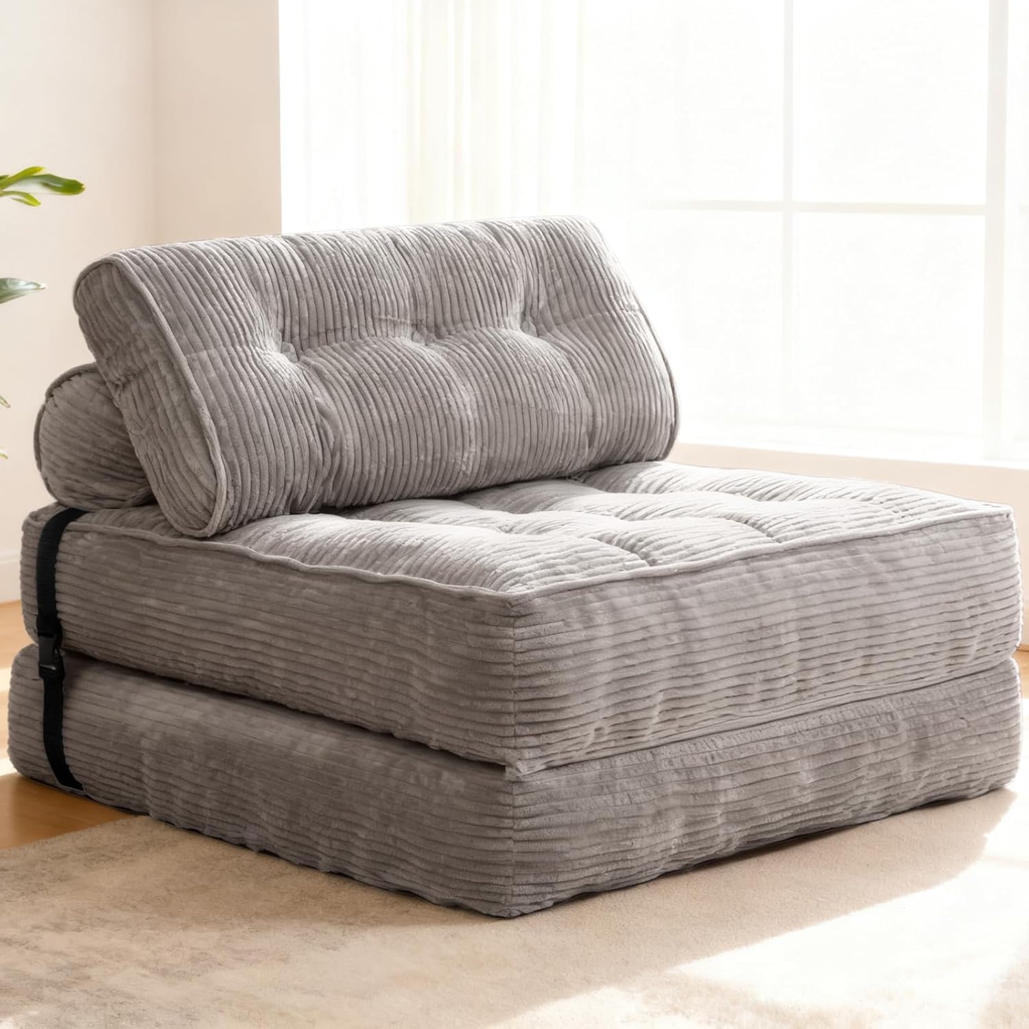 Folding Sofa Bed, Convertible Sleeper Chair Bed with Pillows, Fold Out Chair Bed Comfy Floor Sofa for Small Spaces, All-in-One for Living Room, Bedroom, Apartment Use (Beige Grey)