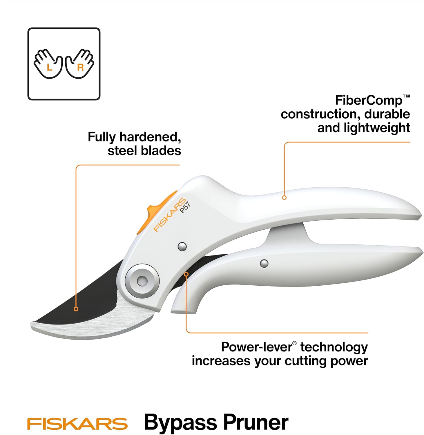 Fiskars Bypass Pruner with PowerLever, Lightweight Garden Shears, White - Image 2